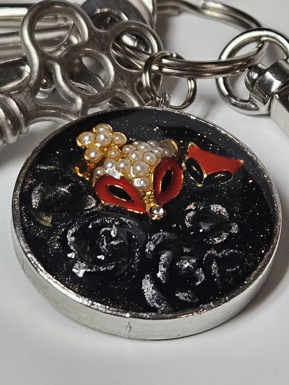 Black Rose Fox Bag Charm Key Chain